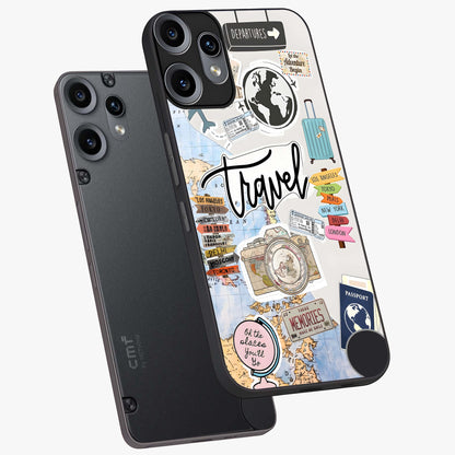 Wanderlust Journal Glass Case displayed in angled mockup highlighting adventure themed design with aesthetic travel vibe.