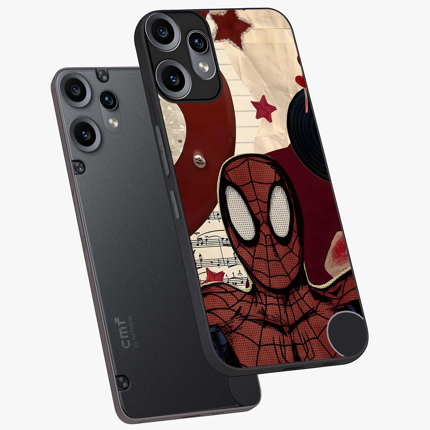Web Warrior Vibes Glass Case displayed in angled mockup highlighting dynamic web design with comic style aesthetic.