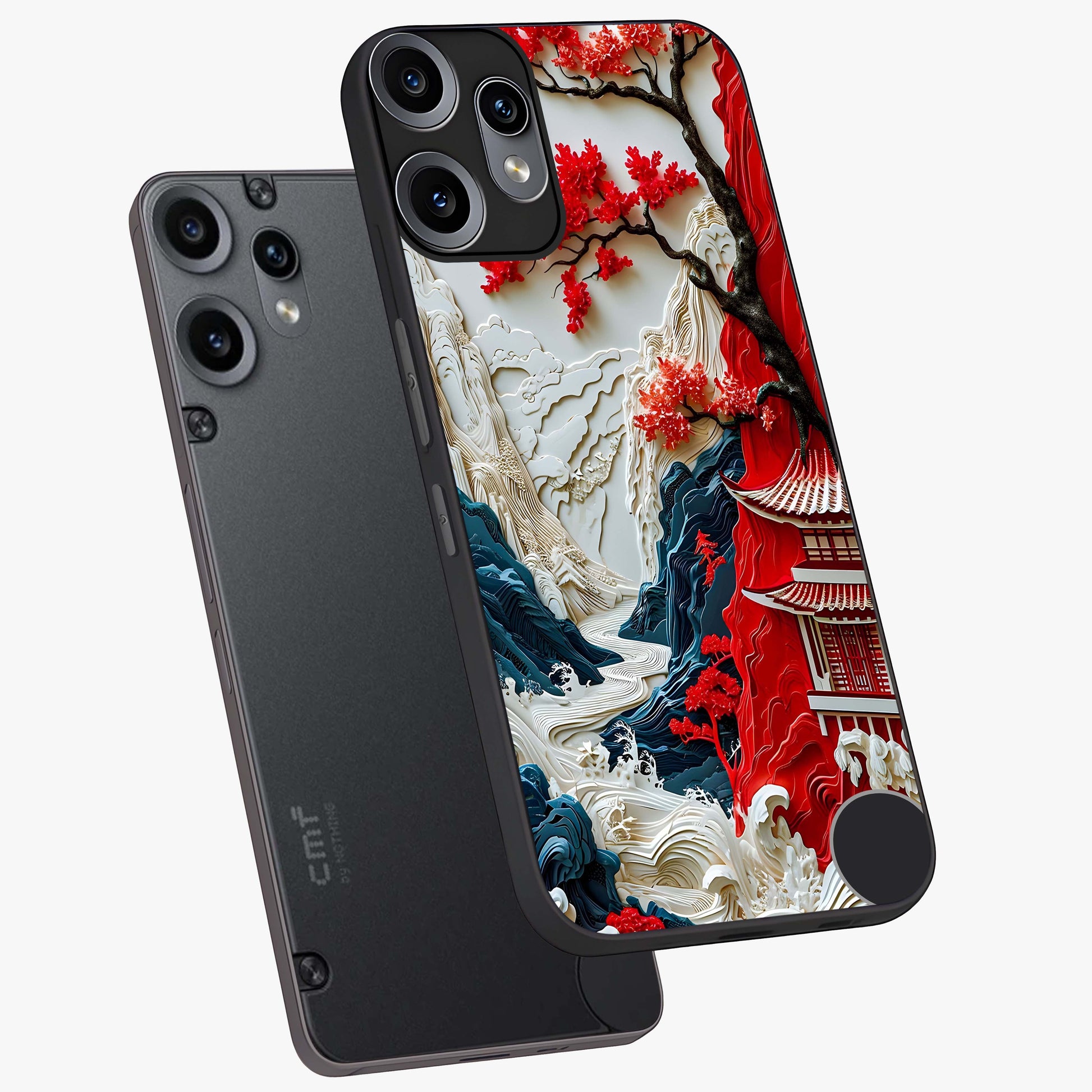 Whispers Of Sakura Waves Glass Case displayed in angled mockup highlighting flowing sakura design with soft floral aesthetic.