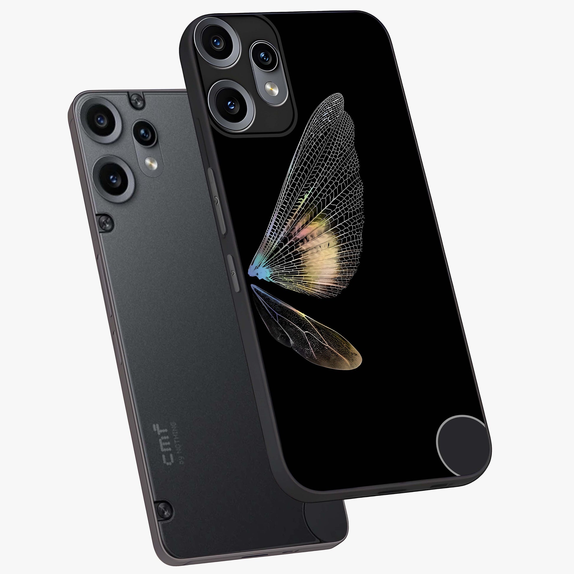Whispers Of Wings Glass Case displayed in angled mockup highlighting soft feather design with celestial aesthetic style.