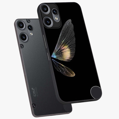 Whispers Of Wings Glass Case displayed in angled mockup highlighting soft feather design with celestial aesthetic style.