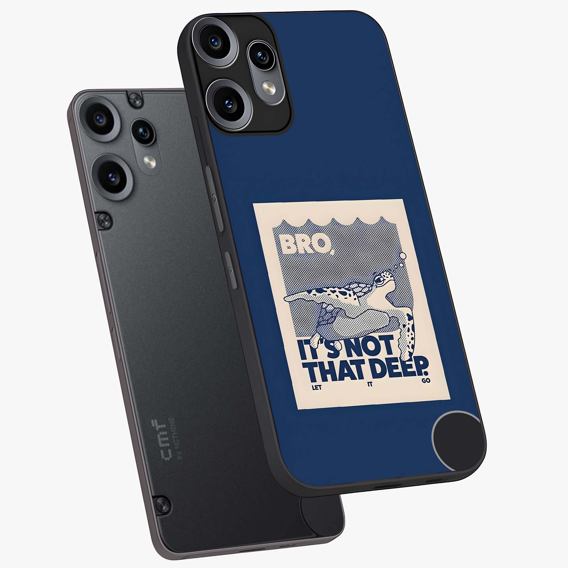Worry Less Swim Glass Case displayed in angled mockup highlighting fun typography design with relaxed aesthetic style.