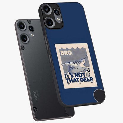 Worry Less Swim Glass Case displayed in angled mockup highlighting fun typography design with relaxed aesthetic style.