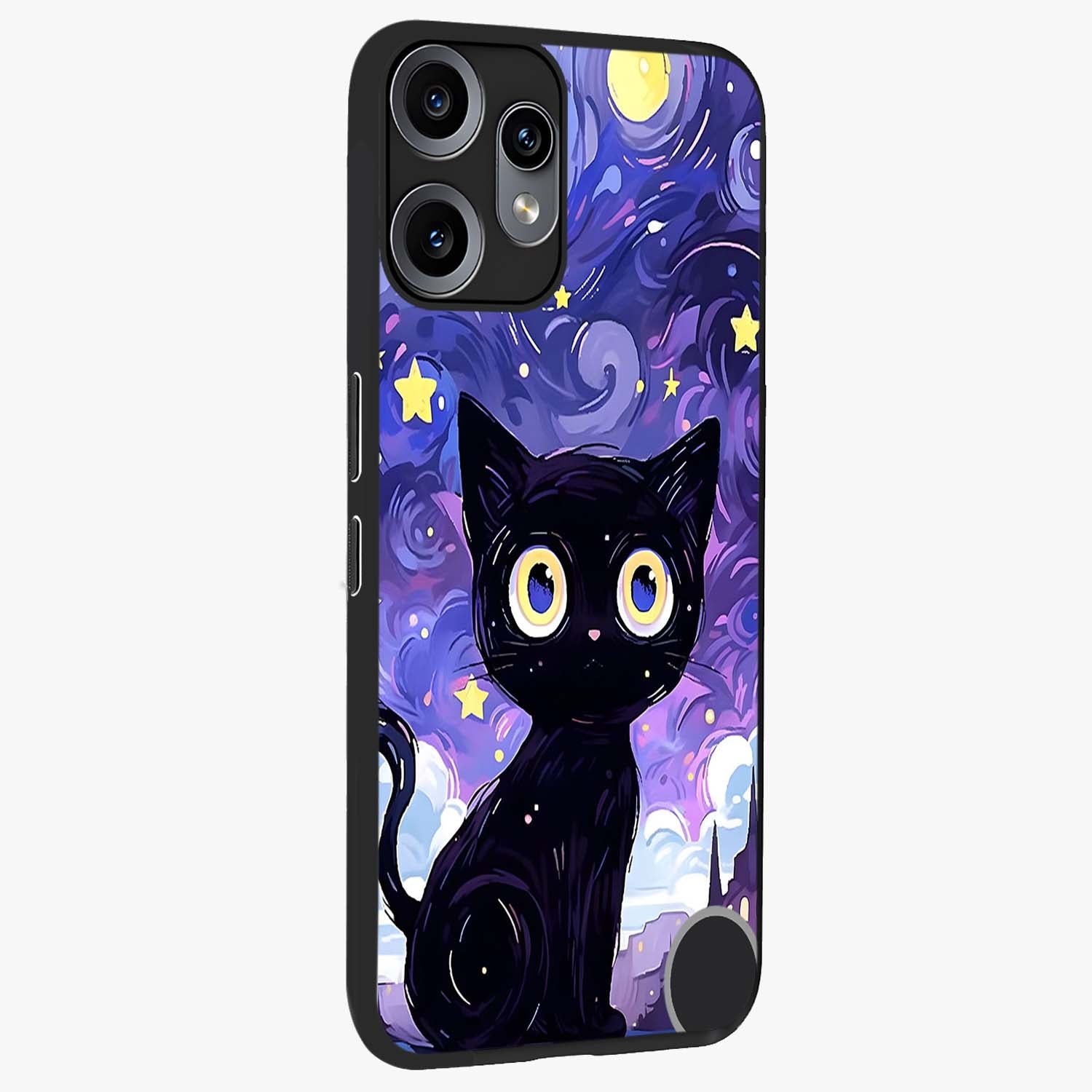 Abstract Cat Art Glass Case upright view showcasing creative feline illustration and aesthetic artistic style.