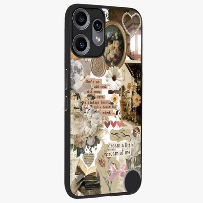 Aesthetic Brown Vintage Collage Glass Case upright view showcasing nostalgic retro artwork with stylish vintage theme.