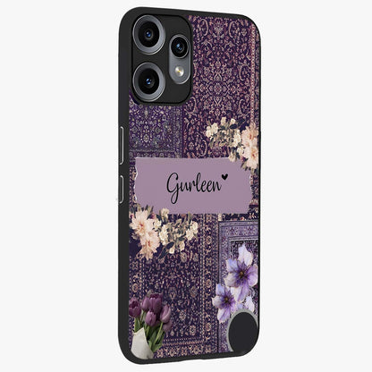 Antique Floral Whisper Custom Name Glass Case upright view showcasing delicate floral artwork with custom name feature.