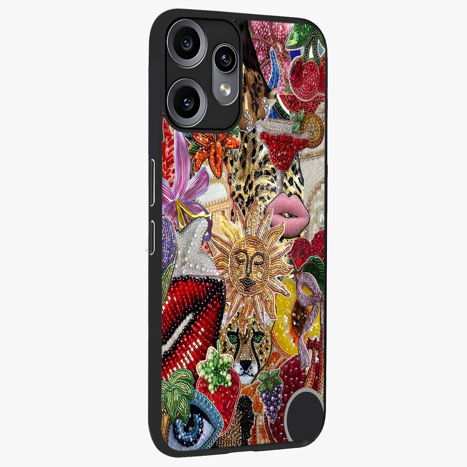 Beaded Fashion Jungle Glass Case upright view showcasing tropical jungle aesthetic with decorative bead elements.