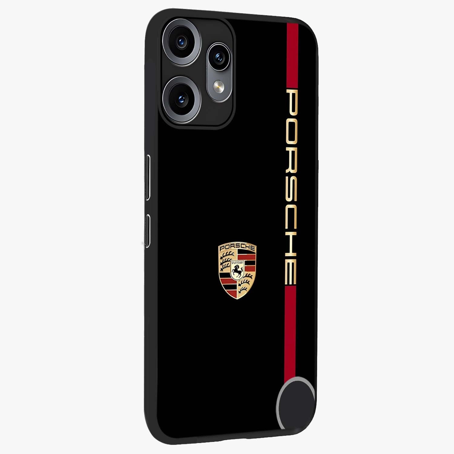 Black Minimal Porsche Glass Case upright view showcasing stylish automotive artwork with bold minimal theme.