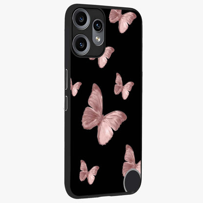 Butterfly Pattern Glass Case upright view showcasing graceful butterfly artwork with soft decorative theme.