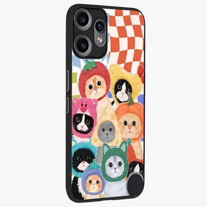 Cats in Fruits Glass Case upright view showcasing charming cat artwork with fun fruity theme.