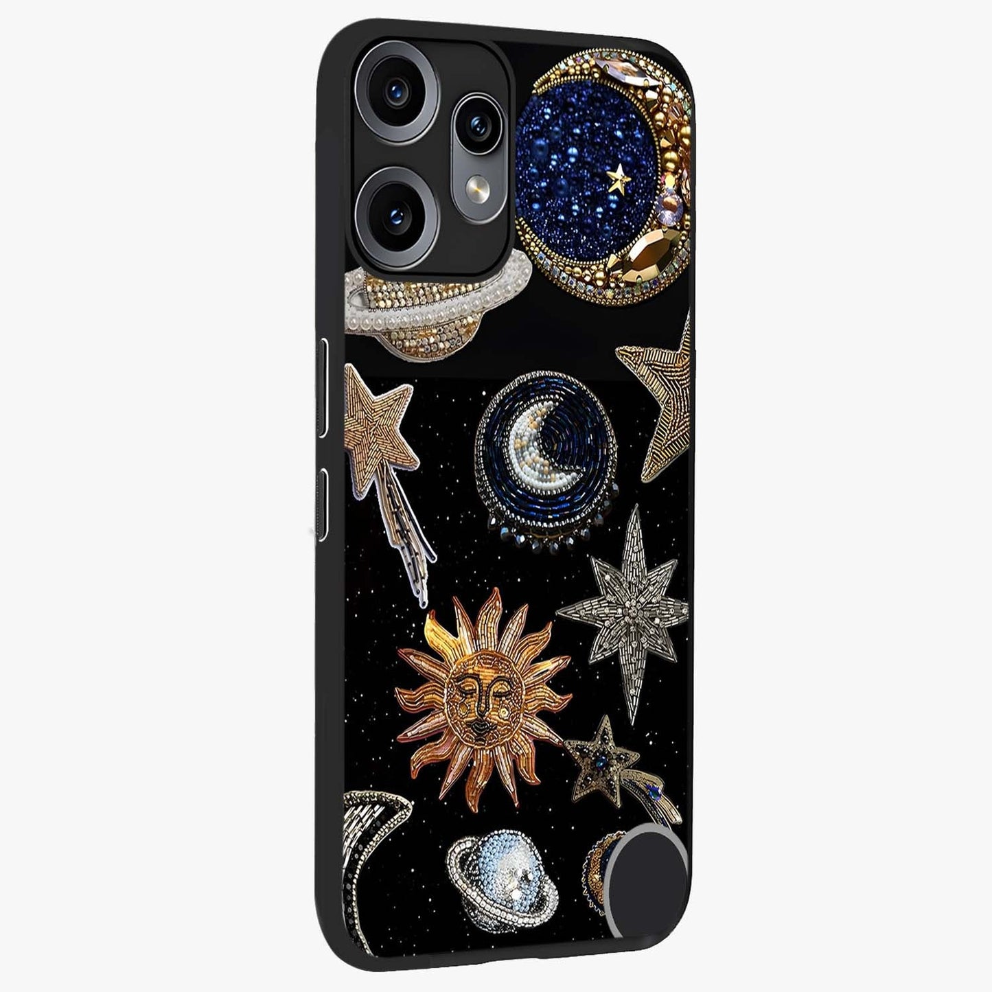 Celestial Gem Constellations Glass Case upright view showcasing cosmic constellation artwork with celestial aesthetic style.