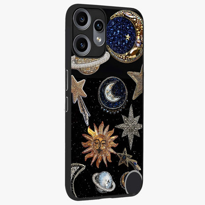 Celestial Gem Constellations Glass Case upright view showcasing cosmic constellation artwork with celestial aesthetic style.