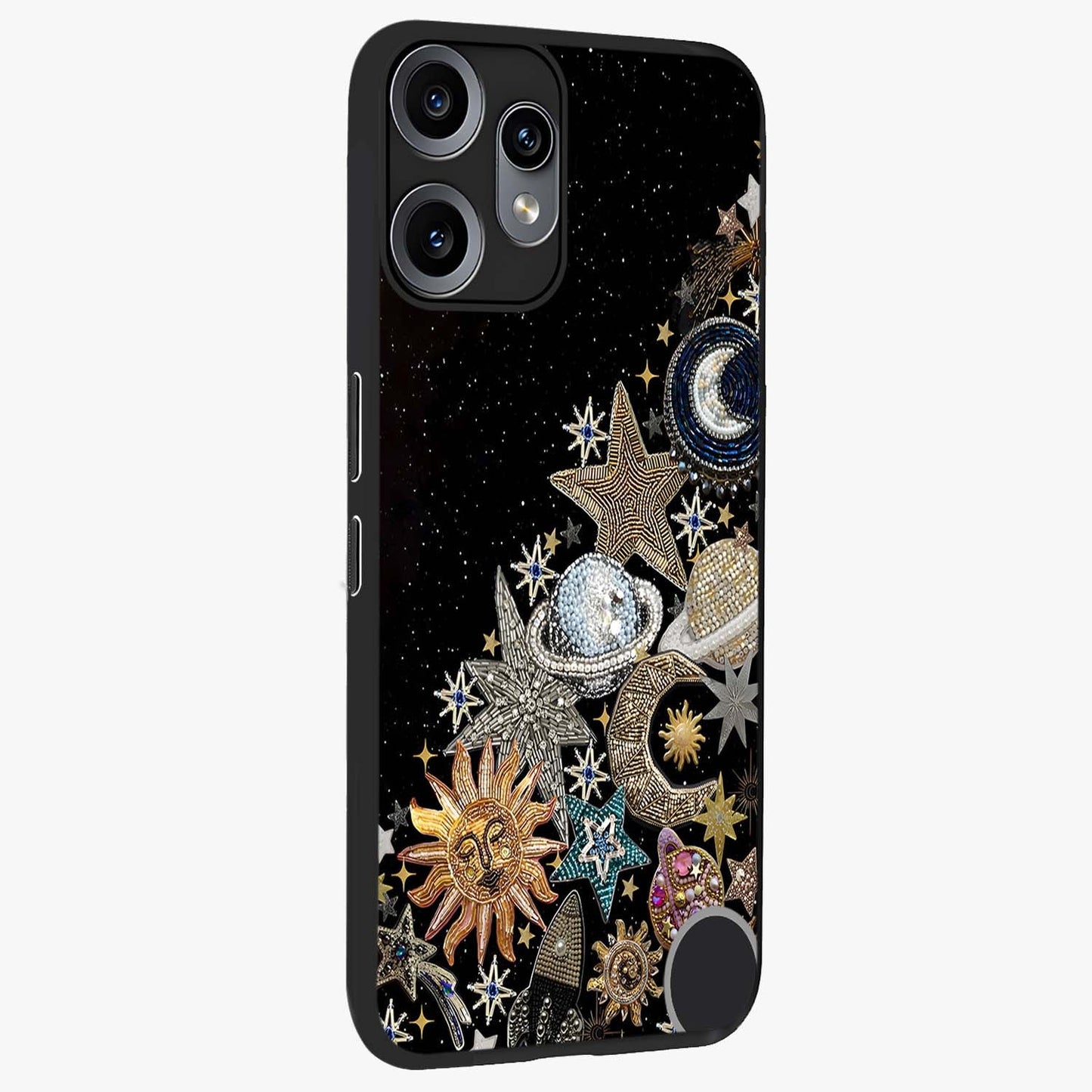 Cosmic Sparkle Dreams Glass Case upright view showcasing glowing cosmic artwork with magical galaxy theme.