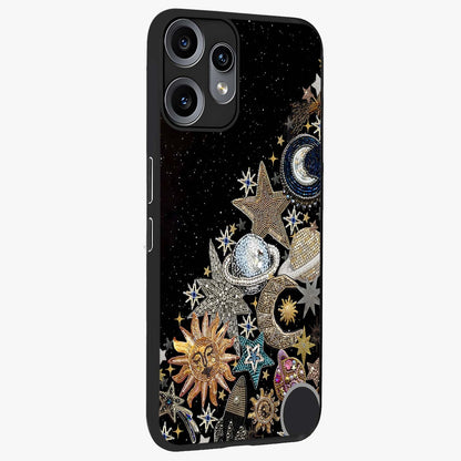 Cosmic Sparkle Dreams Glass Case upright view showcasing glowing cosmic artwork with magical galaxy theme.