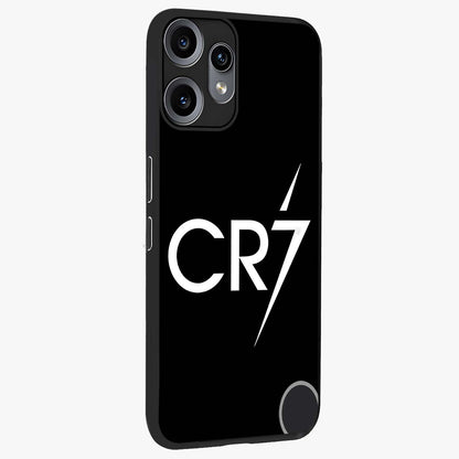 Cr7 Elite Strike Glass Case upright view showcasing energetic football inspired design with modern sports aesthetic.