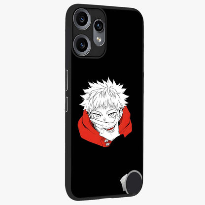 Crimson Chaos Smile Glass Case upright view showcasing expressive chaotic artwork with striking visual theme.