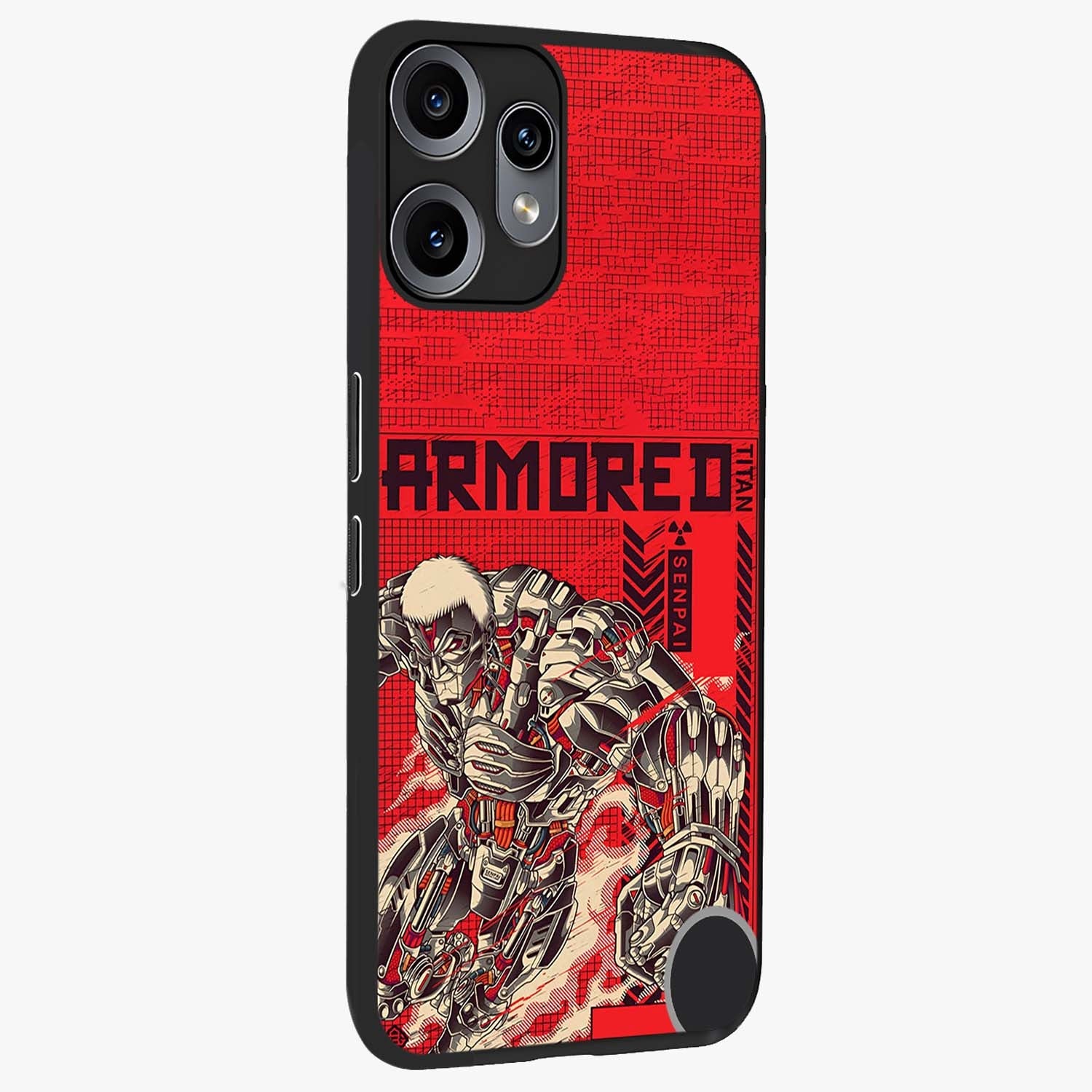 Crimson Mecha Titan Glass Case upright view showcasing dynamic robotic titan design with sci-fi inspired theme.