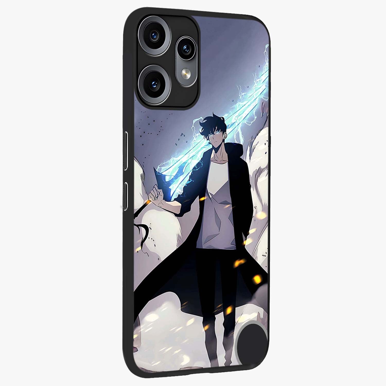 Dark Lightning Anime Warrior Glass Case upright view showcasing dramatic warrior artwork with dark lightning aesthetic.