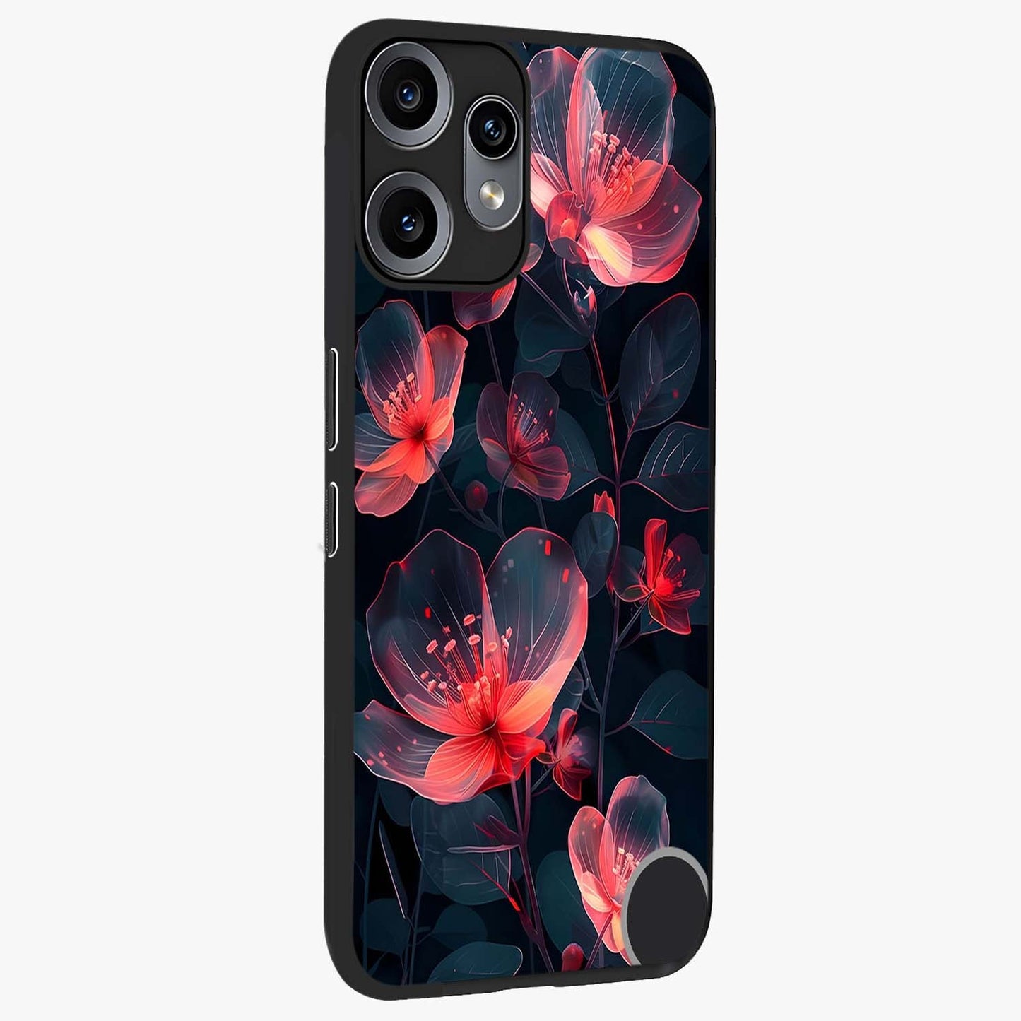 Dark Shade of Flower Glass Case upright view showcasing delicate flower artwork with rich dark floral theme.
