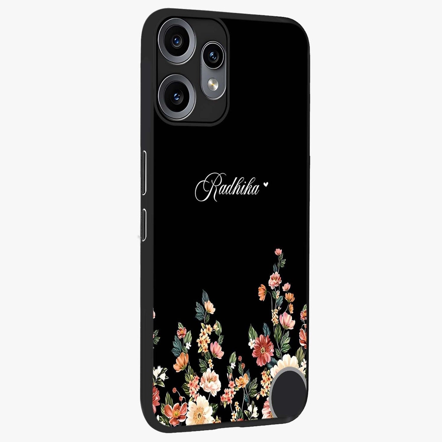 Floral Design With a Custom Personalized Name Glass Case upright view showcasing delicate floral artwork with personalized aesthetic style.