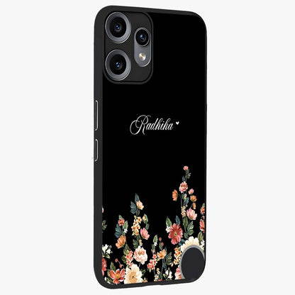 Floral Design With a Custom Personalized Name Glass Case upright view showcasing delicate floral artwork with personalized aesthetic style.