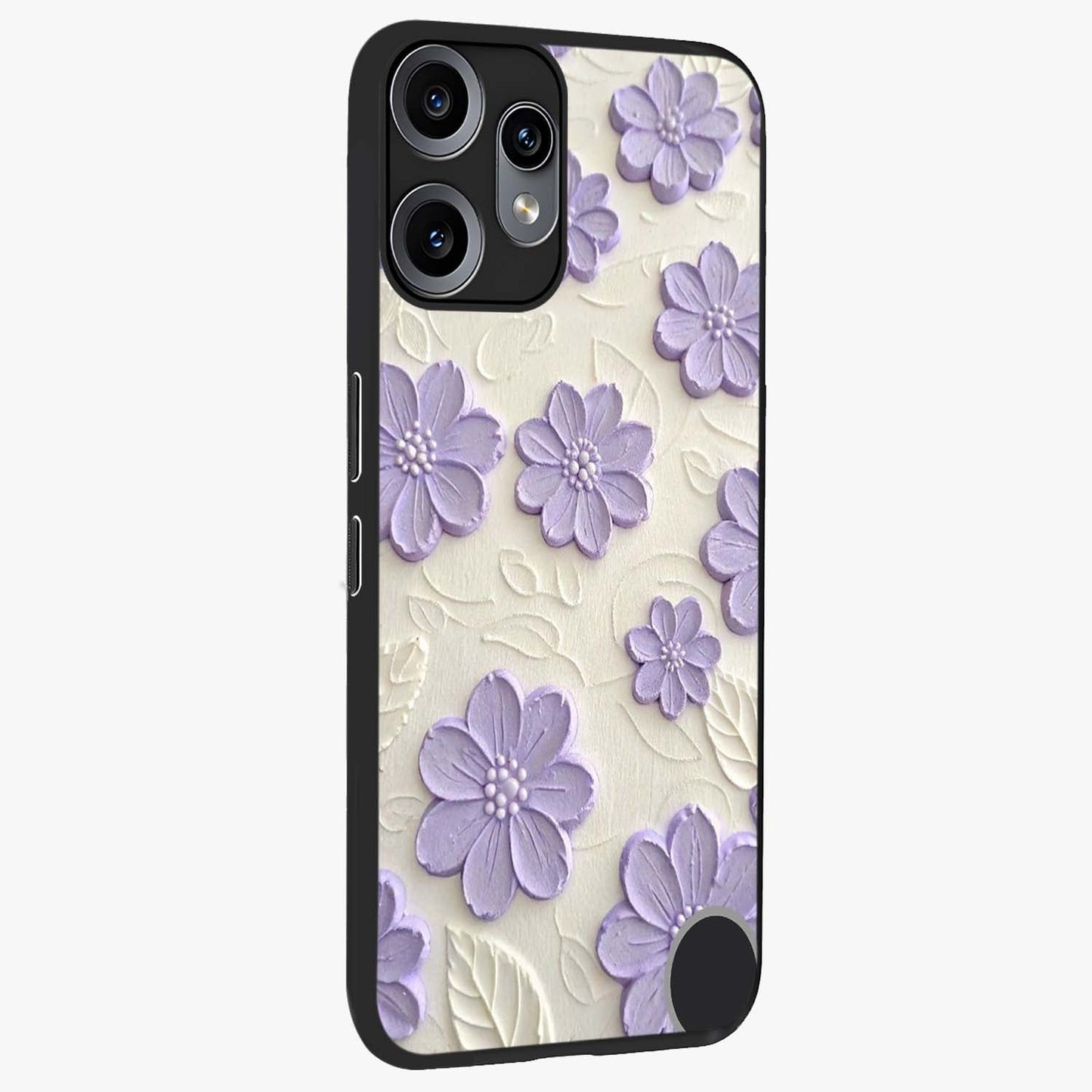 Floral Wall Art With Purple Flowers Glass Case upright view showcasing elegant purple flower artwork with decorative floral theme.