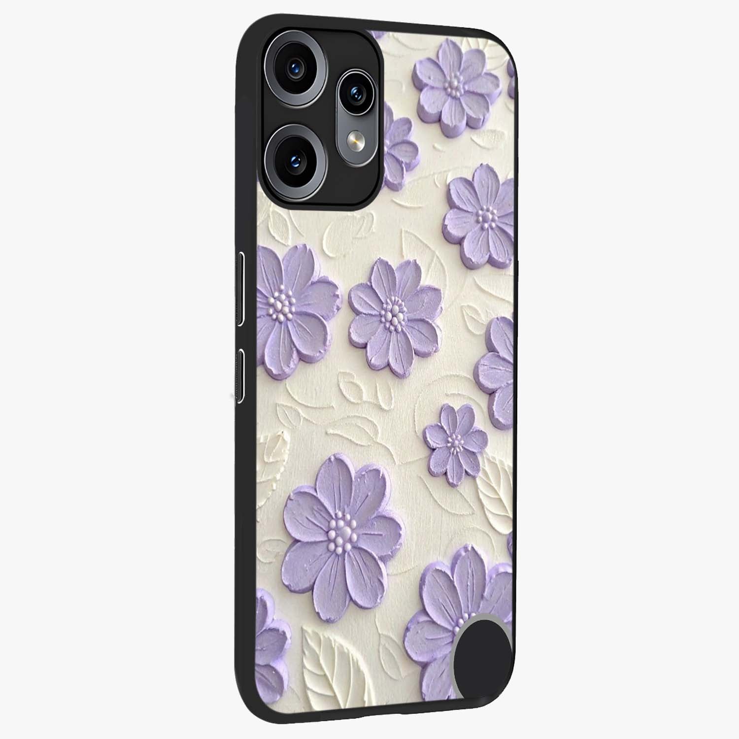 Floral Wall Art With Purple Flowers Glass Case upright view showcasing elegant purple flower artwork with decorative floral theme.