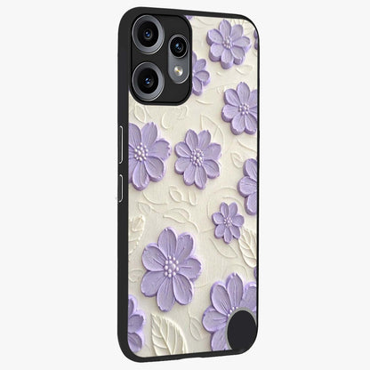 Floral Wall Art With Purple Flowers Glass Case upright view showcasing elegant purple flower artwork with decorative floral theme.
