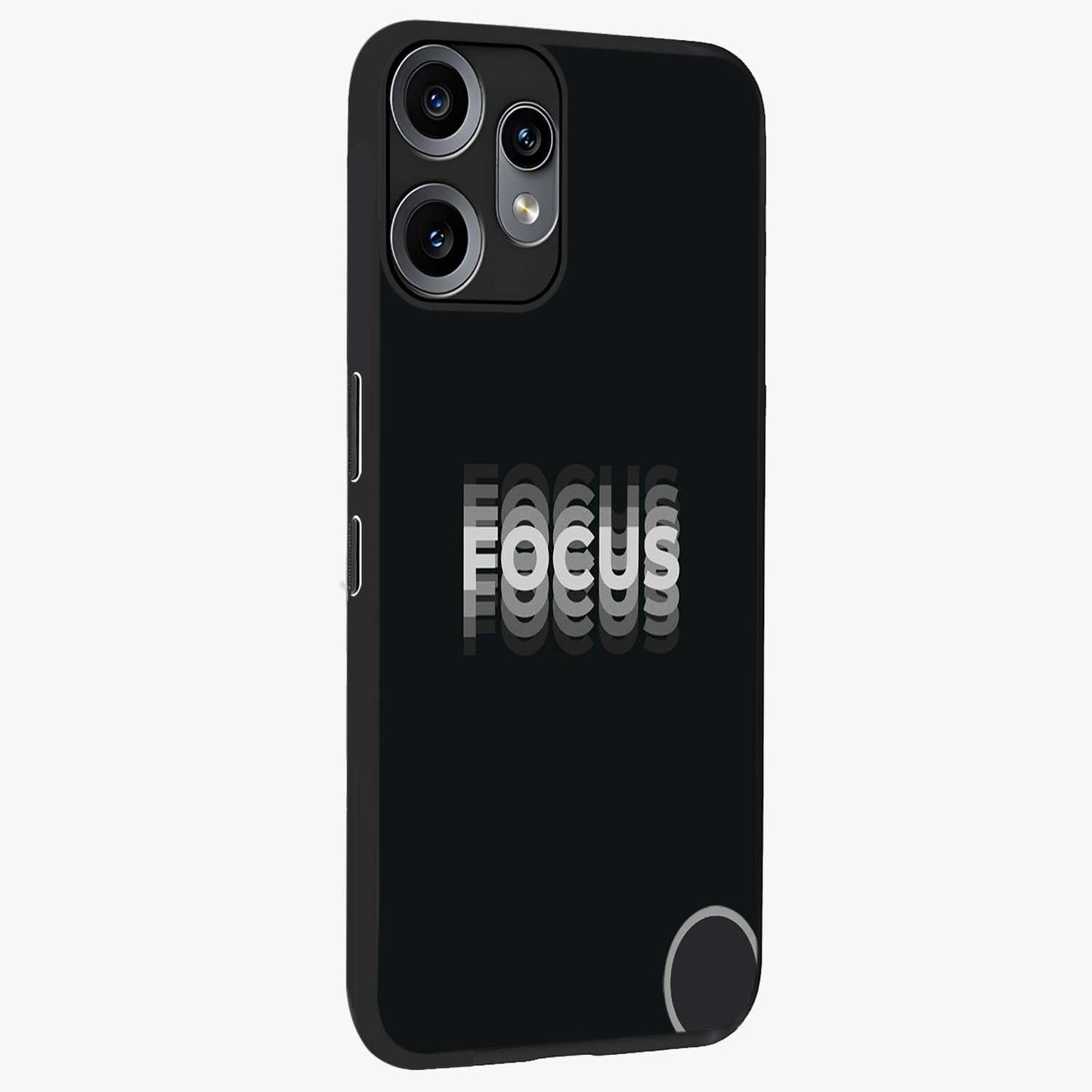 Focus Mode On Glass Case upright view showcasing strong typography statement with sleek motivational theme.
