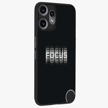 Focus Mode On Glass Case upright view showcasing strong typography statement with sleek motivational theme.