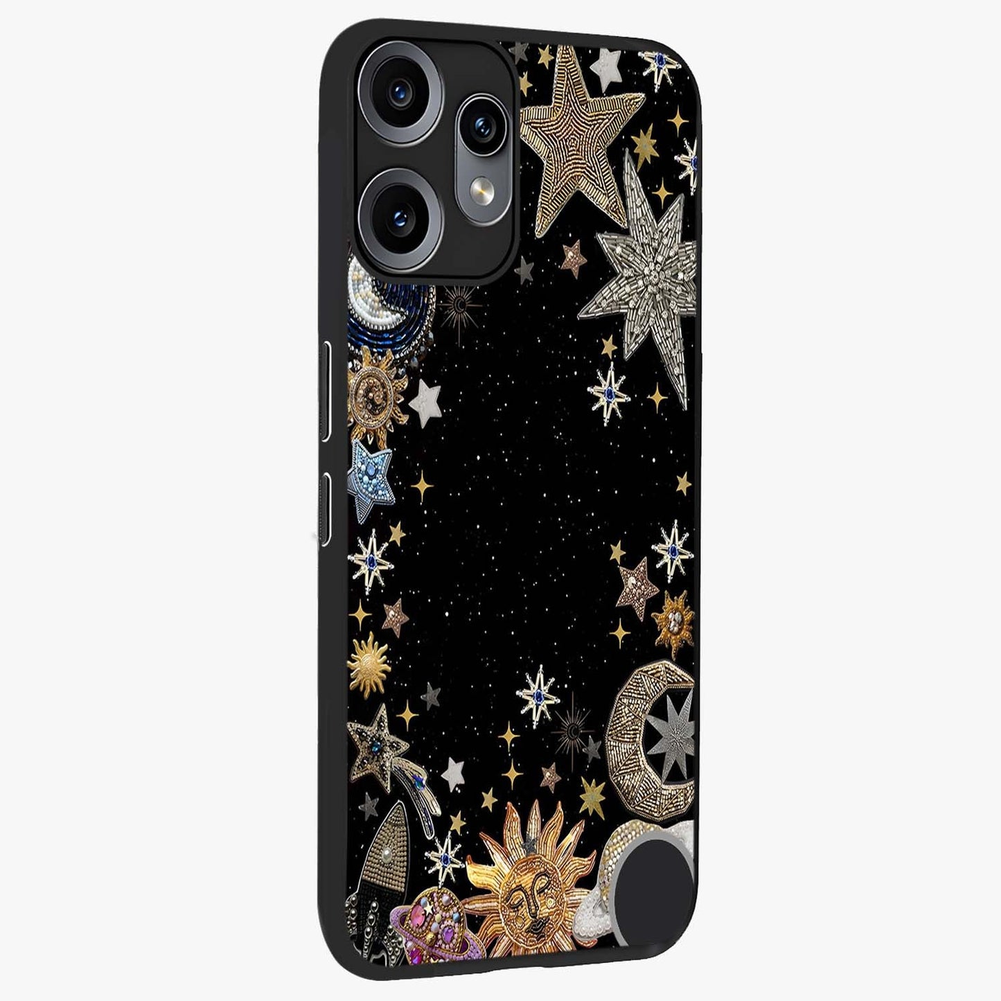 Galactic Jewel Stars Glass Case upright view showcasing glittering star jewel artwork with vibrant galaxy theme.