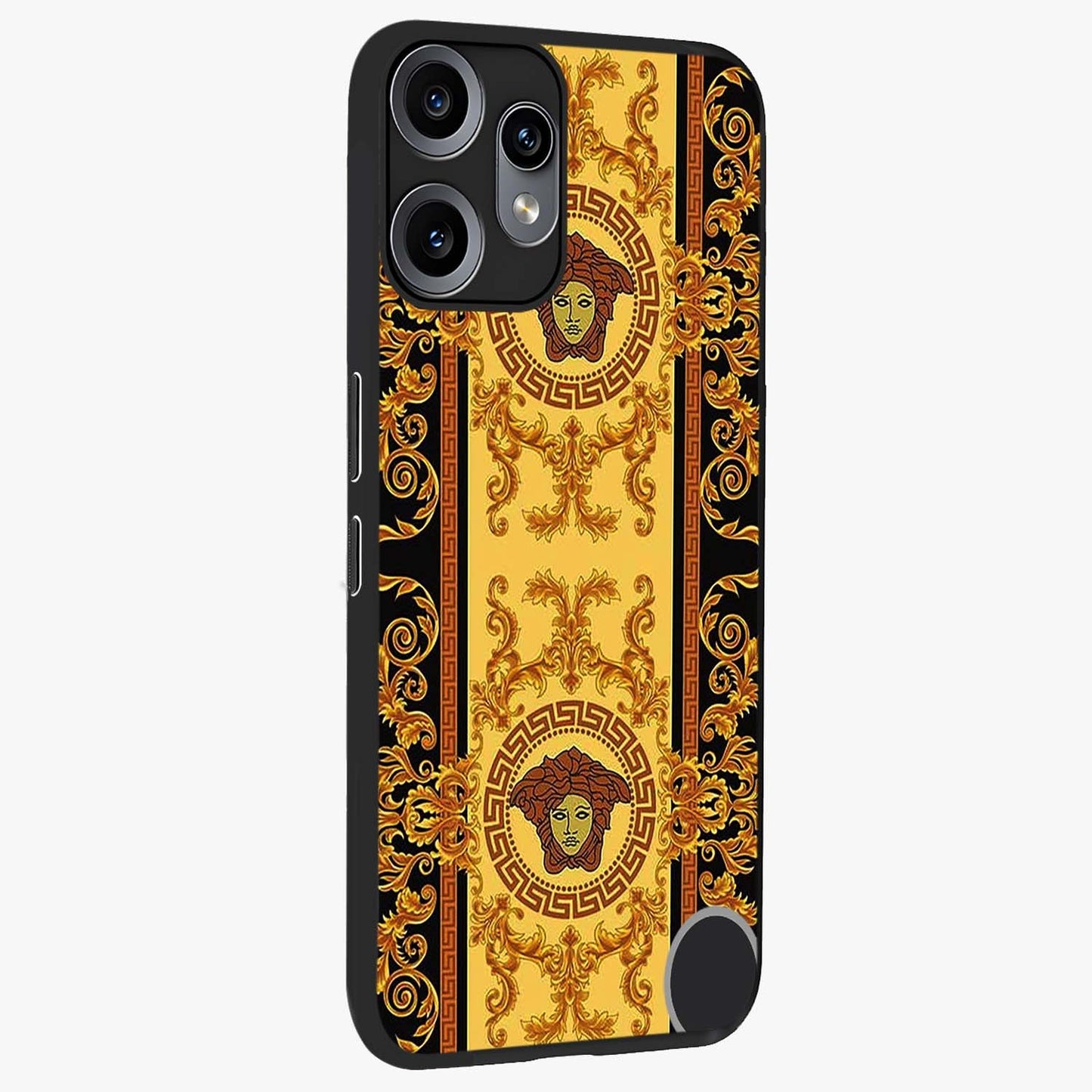 Golden Lotus Glow Glass Case upright view showcasing luminous lotus artwork with peaceful divine theme.