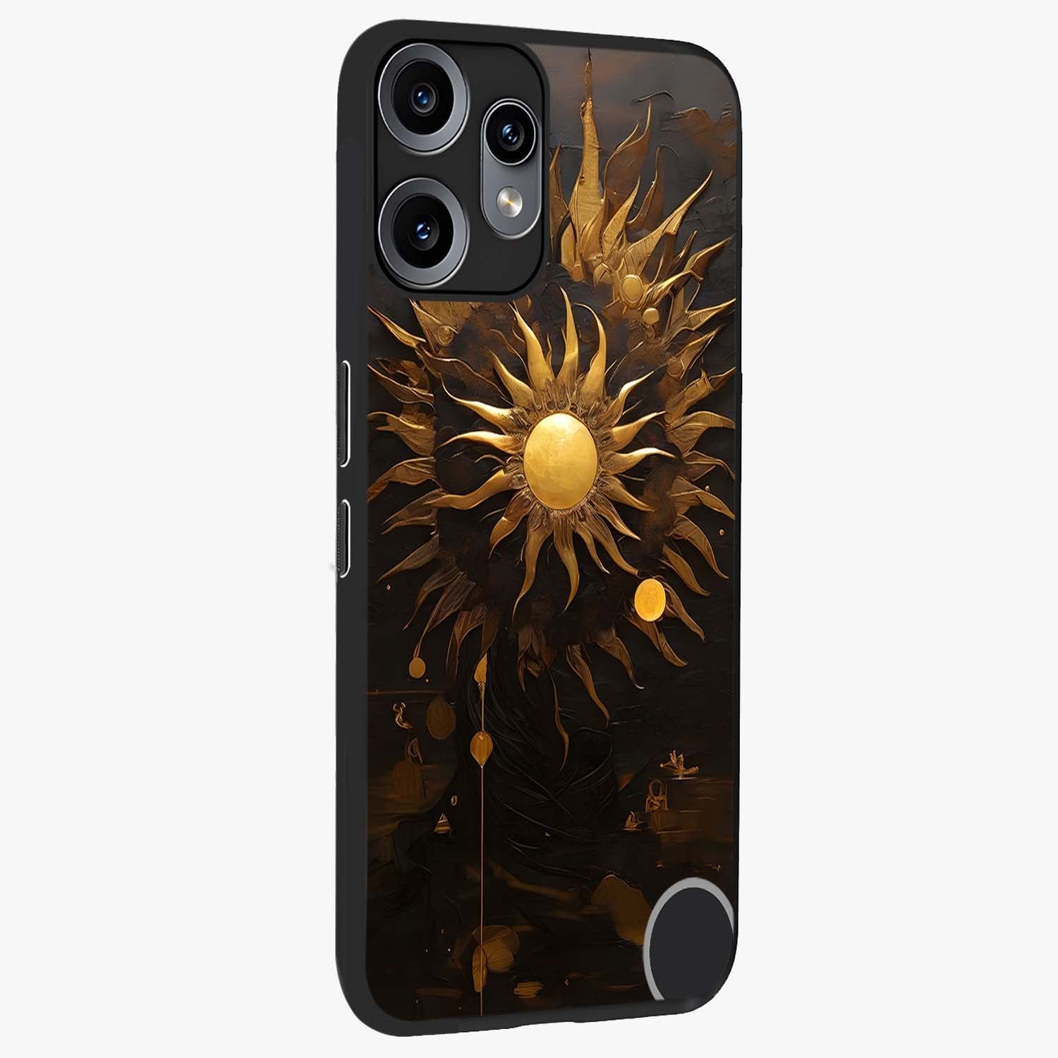 Golden Sun Majesty Glass Case upright view showcasing haunting graveyard artwork with dramatic dark theme.