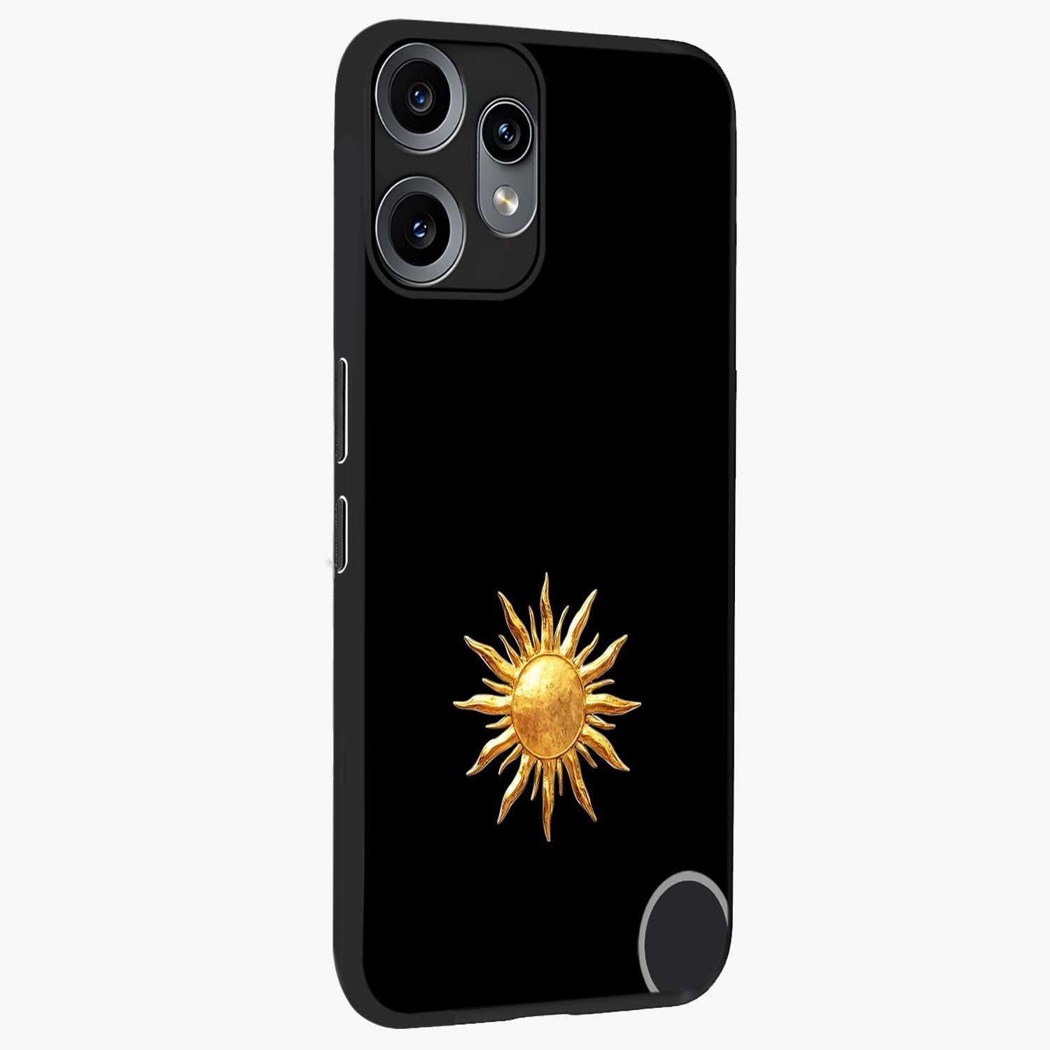 Golden Sun Minimalism Glass Case upright view showcasing haunting graveyard artwork with dramatic dark theme.