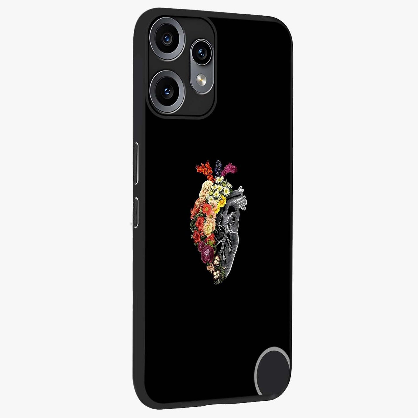 Heart With Flowers Glass Case upright view showcasing decorative heart and floral artwork with sweet romantic theme.