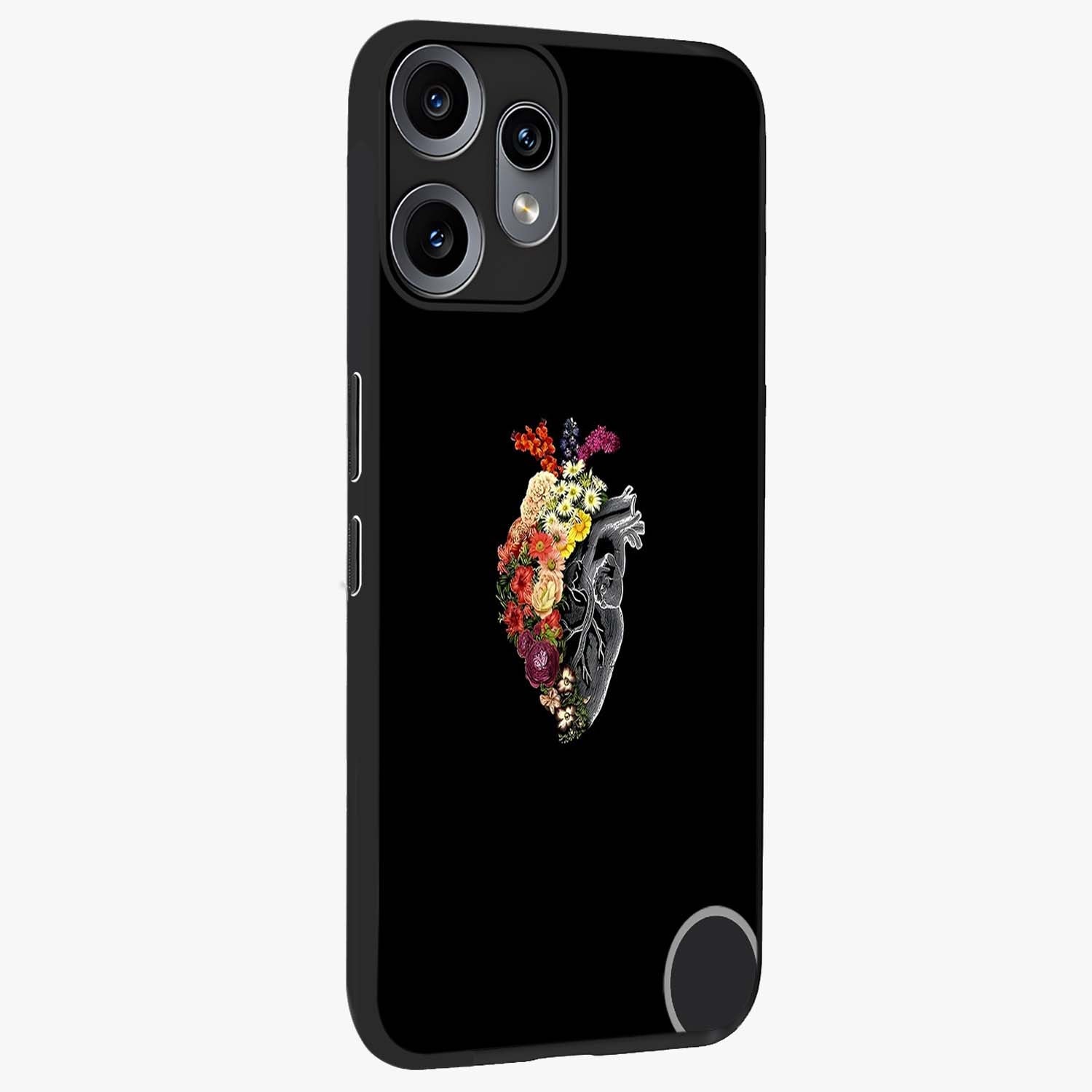 Heart With Flowers Glass Case upright view showcasing decorative heart and floral artwork with sweet romantic theme.