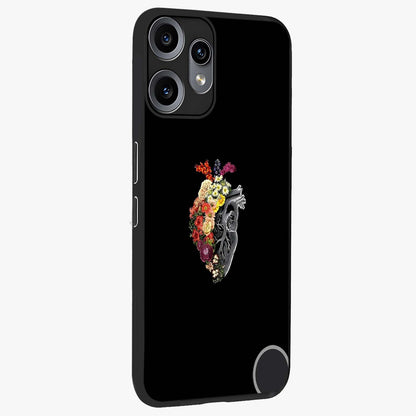 Heart With Flowers Glass Case upright view showcasing decorative heart and floral artwork with sweet romantic theme.