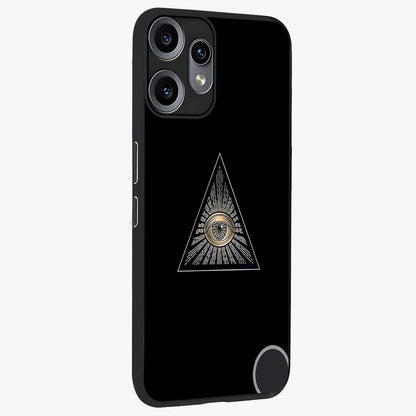 Illuminati Evil Glass Case upright view showcasing striking illuminati artwork with mysterious symbolic theme.