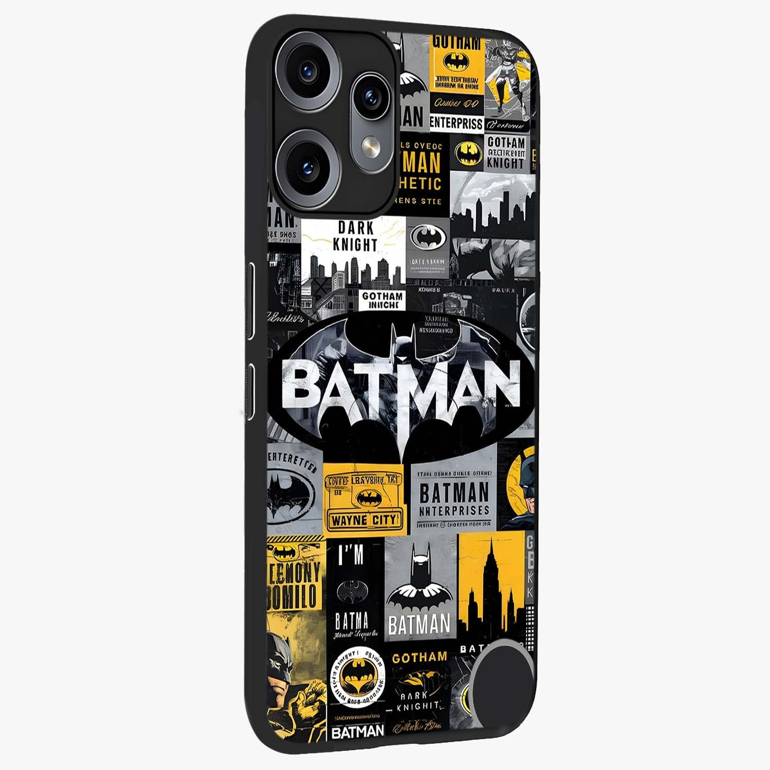 Knight Gotham Rise Glass Case upright view showcasing bold vigilante themed artwork with gothic city vibe.