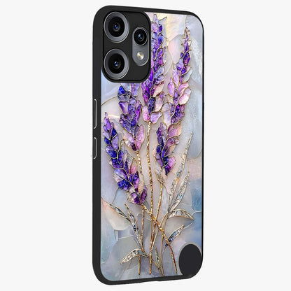 Lavender Dream Glow Glass Case upright view showcasing radiant lavender glow artwork with calming dreamy theme.