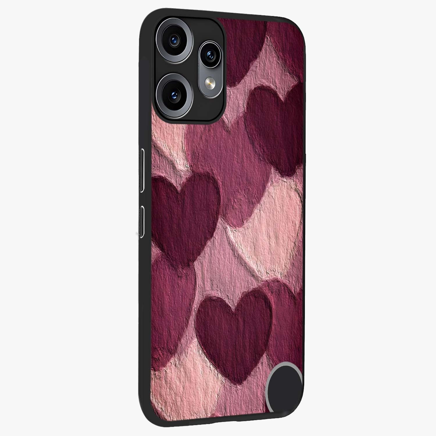 Layered Paper Hearts Glass Case upright view showcasing decorative layered heart artwork with sweet love theme.