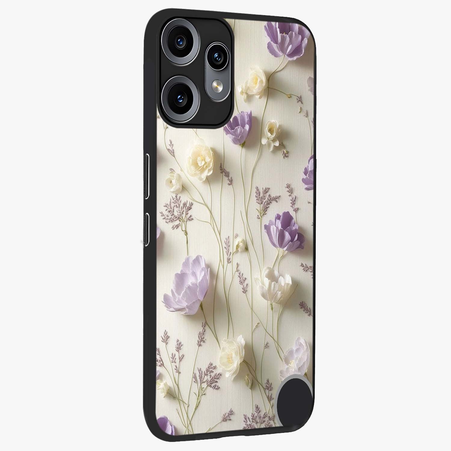 Lilac Breeze Harmony Glass Case upright view showcasing delicate lilac artwork with peaceful floral theme.