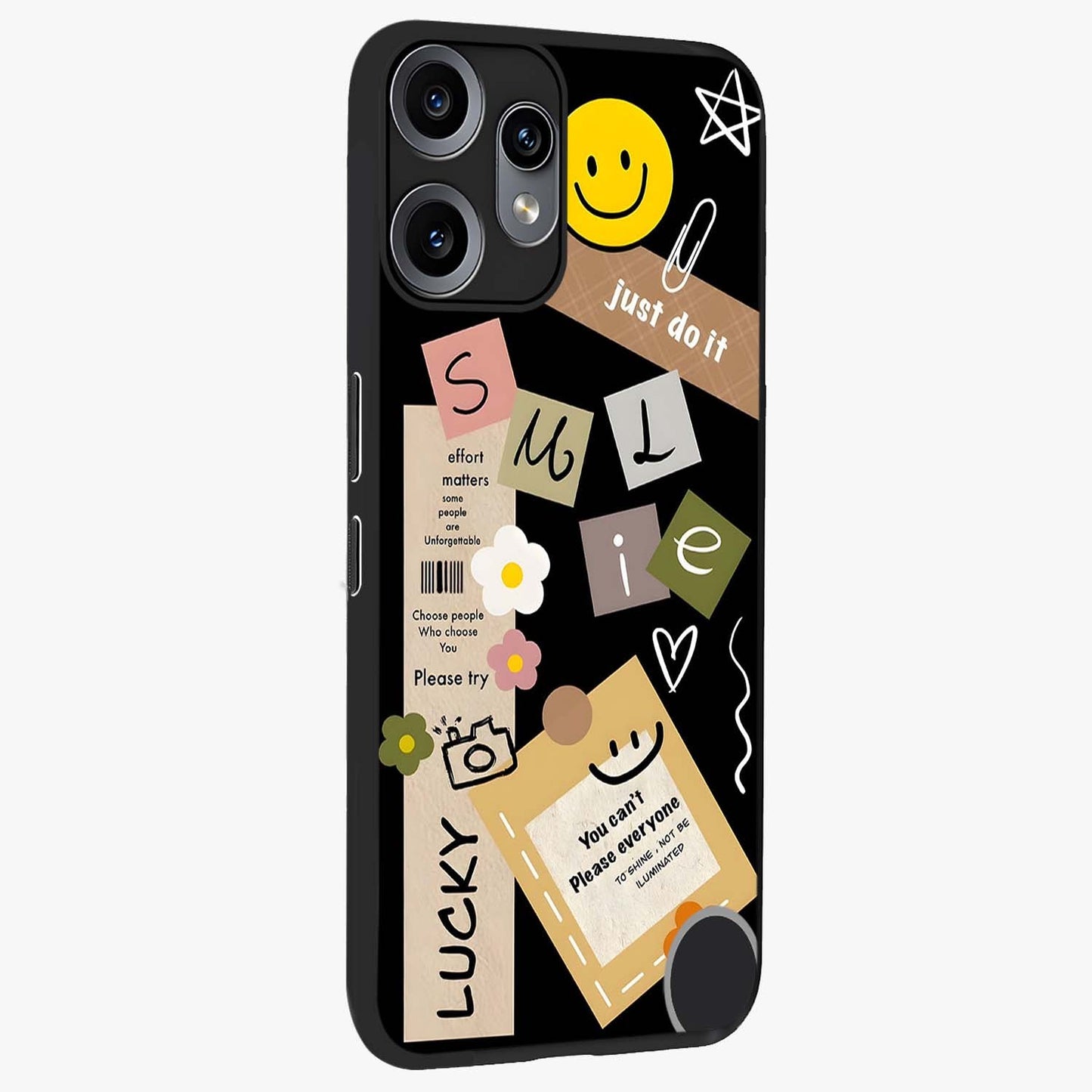 Lucky Aesthetic Collage Glass Case upright view showcasing vibrant collage artwork with youthful aesthetic theme.
