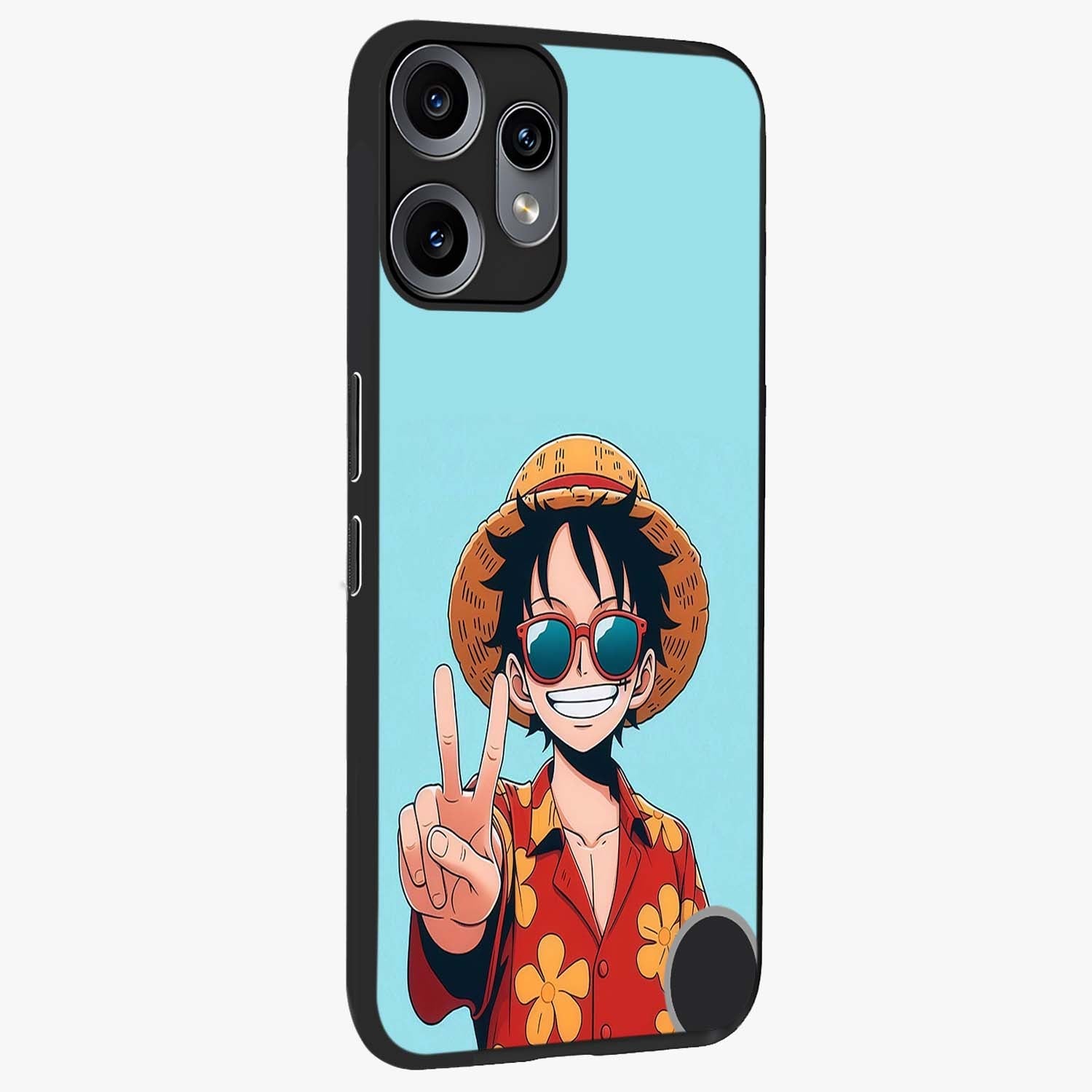 Luffy Summer Anime Vibe Glass Case upright view showcasing dynamic anime artwork with bright adventurous theme.