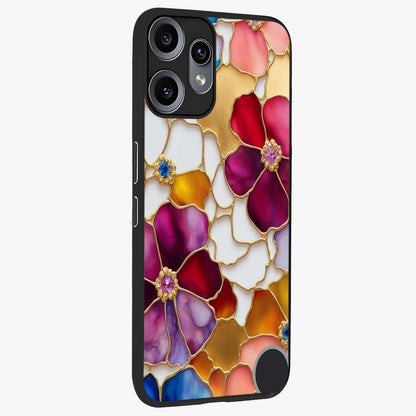 Marble Flower Pattern Glass Case upright view showcasing decorative marble flower artwork with refined style.