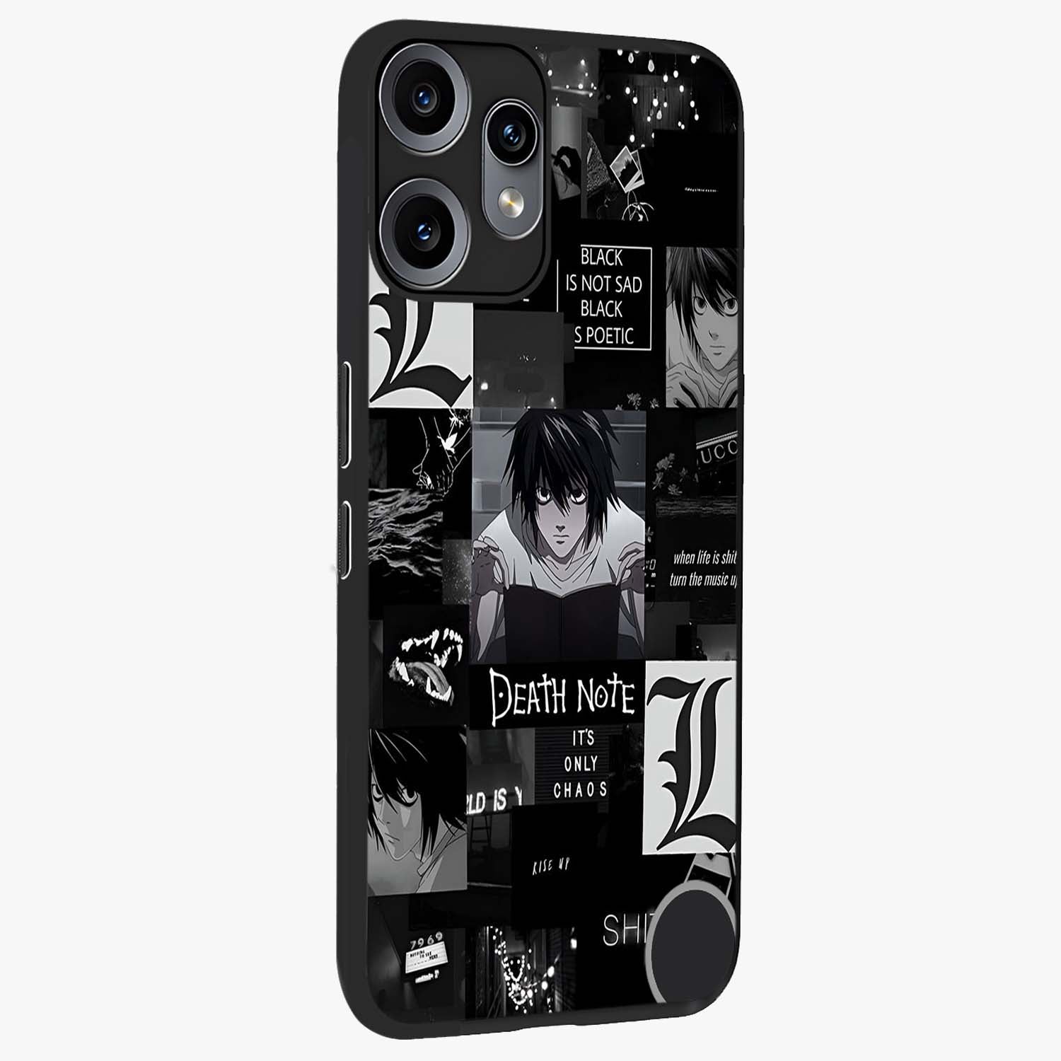 Midnight Chaos Mind Glass Case upright view showcasing expressive abstract artwork with bold dark theme.