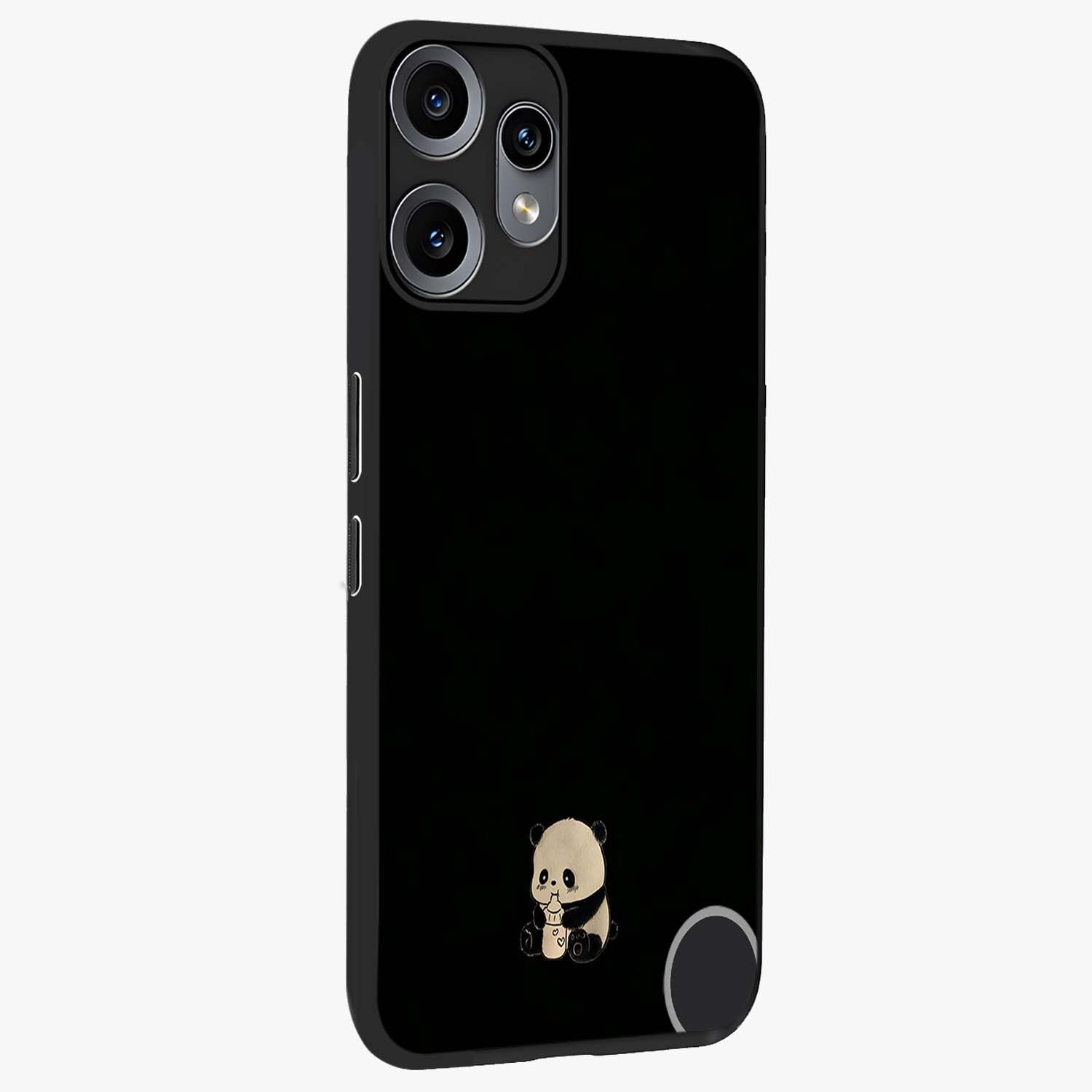 Midnight Panda Love Glass Case upright view showcasing charming panda artwork with playful romantic theme.