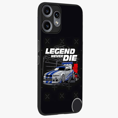Midnight Racing Legacy Glass Case upright view showcasing powerful racing artwork with modern sports theme.
