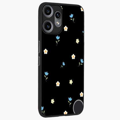 Minimal Petal Whispers Glass Case upright view showcasing elegant floral artwork with modern minimalist style.