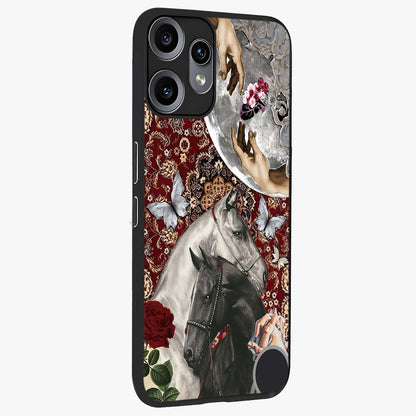 Moonlit Royal Stallion Glass Case upright view showcasing dramatic horse artwork with glowing moon themed design.